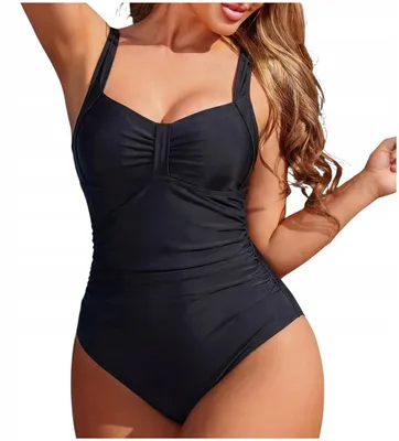 Produktbild von Badeanzug Damen Bauchweg - Einteiler Schwarz - Push Up - Raffung - Rückenfrei - M 38