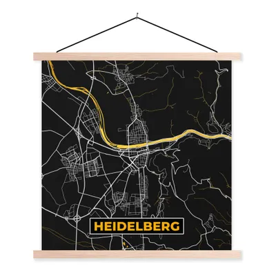 Produktbild von MuchoWow® Textilposter Heidelberg - Deutschland - Gold - Stadtplan - Karte 40x40 cm mit holzfarbenen Rahmen - Posterleiste
