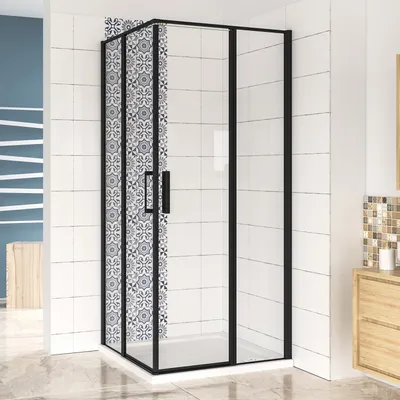 Produktbild von 80x100x185cm Nano+ESG Glas Schwingtür Eckeinstieg schwarze Duschabtrennung Duschkabine