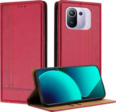 Immagine prodotto di Custodia per Xiaomi 11 Pro in pelle con funzione stand rosso
