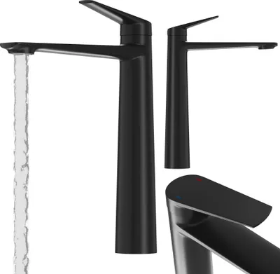 Obrázek produktu pro Granitan – umyvadlová baterie – koupelnová baterie – vysoké provedení – mosaz – černá – baterie k umyvadlu – NAVE