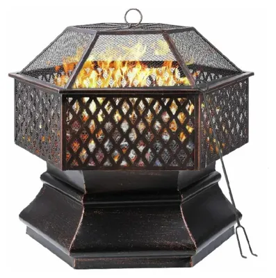 Produktbild von Barbecue Feuerschale - Holzkohlegrill 71 cm - Outdoor Feuerstelle aus Stahl mit Funkenfang-Deckel - BBQ