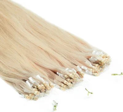 Produktbild von hair2heart Microring Extensions Echthaar glatt 10/1 Hell-lichtblond asch- 25 Strähnen 0.5g 40cm, Echthaar Extensions für dauerhafte Haarverlängerung
