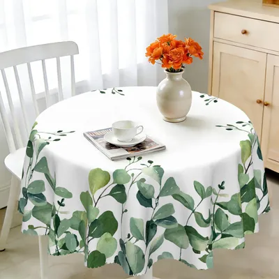 Obrázok produktu pre Okrúhla obrus, priemer 150 cm, umývateľná, s motívom eukalyptu, polyester, vhodná na vonkajšie použitie, odolná voči poveternostným vplyvom