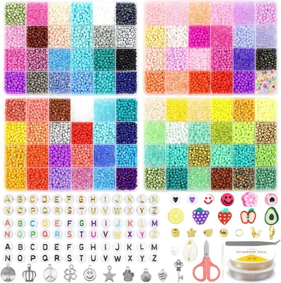 Obrázok produktu pre Sklenené korálky súprava 4 mm 12000 ks, 96 farieb, pre náramky, s písmenkovými korálkami a smajlíkmi