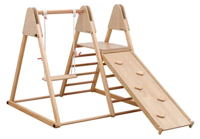 Produktbild von HOME DELUXE Klettergerüst Indoor IDA - inkl. Leiter, Rutsche, Schaukel & Kletterdreieck | Holz - Klettergerüst, Spielturm, Spielplatz