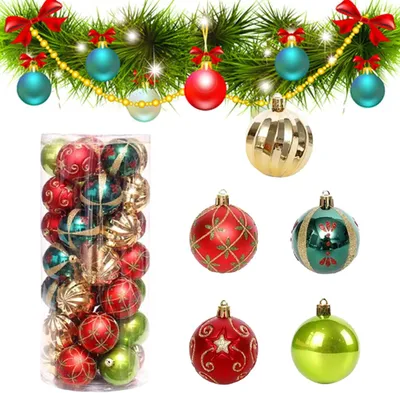 Image de Boules de Noël de 6 cm, lot de 30, rouge, vert et or, pour sapin de Noël