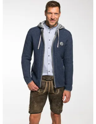 Produktbild von Echo Herren Trachten Wolljanker Strickjacke Trachten Jacke, Größe:58/3XL, Farbe:Jeansblau