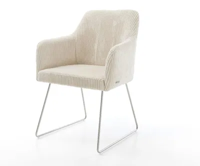 Produktbild von DELIFE Esszimmerstuhl Greg-Flex Cord Beige Kufengestell Edelstahl Taschenfederkern