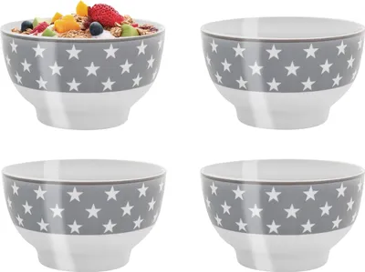 Produktbild von Müslischalen - Grau - Porzellan - mit weißen Sternen - 4er Set