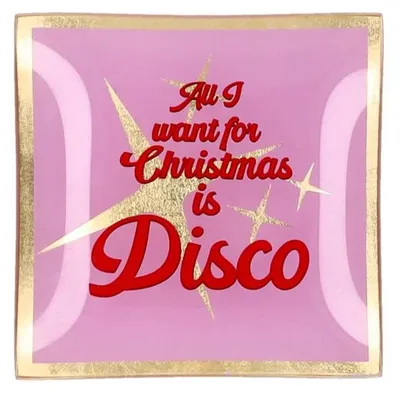 Immagine prodotto di Gift Company Glasteller Love Plates S, All i want for Christmas is Disco, Dekoteller, Ablage, Glas, Rosa / Rot, , Ø 10 cm, 1213303012
