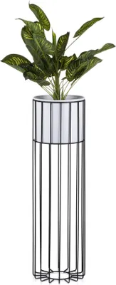 Produktbild von HowHomely Modern Pflanzenständer mit Topf, Blumenhocker aus Metall Schwarz 70 cm Höhe - Blumenständer für das Haus