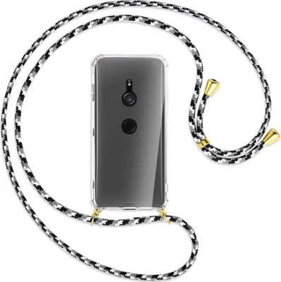 Produktbild von Handykette Backcover-Schutzhülle mit Band (Metall goldfarben) für Sony Xperia XZ3 - schwarz/grau/weiß