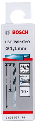 Imagen del producto de Broca helicoidal HSS, punta PointTeQ, según la norma DIN 338, 1,1 mm, paquete de 10 unidades