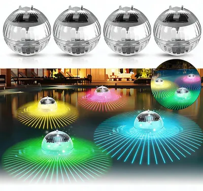 Produktbild von 4 Stück Solar Schwimmende Poolbeleuchtung – 7 Farben RGB, Solar Schwimmlichter, Schwimmkugel für Pool & Teich