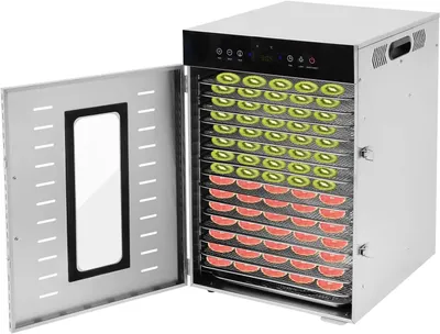 Immagine prodotto di Essiccatore per alimenti in acciaio inossidabile - Dispositivo per essiccazione con 16 ripiani - Temperatura regolabile da 30 a 90°C - Timer da 0 a 24 ore - 1350 W - 120-220 V