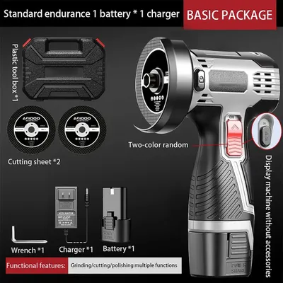 Obrázek produktu pro Mini úhlová bruska – ruční multifunkční nástroj – 16,8 V – pro leštění, broušení a řezání – přenosná – vhodná pro kov, dřevo, kámen a beton – 1 sada