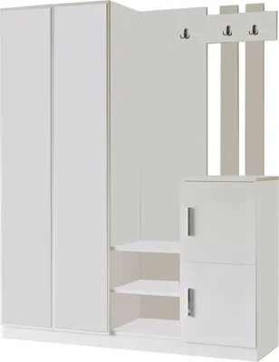 Produktbild von Eingangsmöbel Cetus, Moderner Eingang, Wandgarderobe, Multifunktions-Aufbewahrungskonsole, 147x38 h180 cm, Weiß