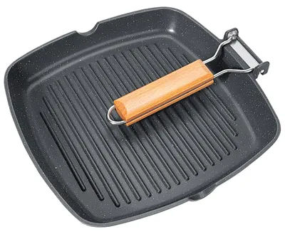 Grillpfanne 32 cm, antihaftbeschichtet, klappbarer Griff, für alle Herdarten