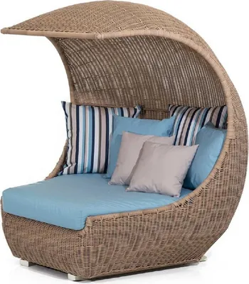 Produktbild von Casa Padrino Luxus Liegeinsel mit Sonnendach Braun / Hellblau 156 x 146 x H. 174 cm - Handgewebte Wetterbeständige Sonneninsel - Moderne Garten Möbel - Hotel Möbel