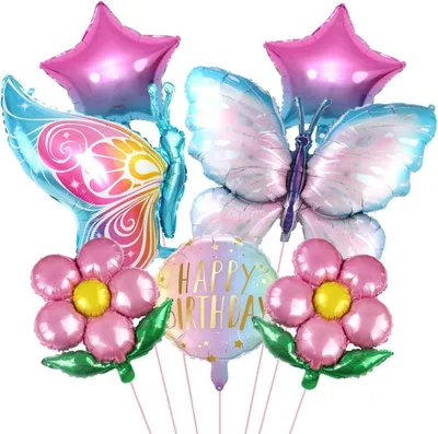 Produktbild von Schmetterling Folienballon Blumen Helium Ballon Set, Mädchen Kinder Geburtstag Party Luftballons
