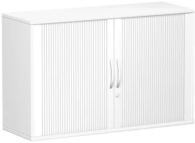 Produktbild von Geramöbel Querrollladenschrank Oberboden 25 mm, mit Standfüßen, abschließbar, 1200x425x798, Silber/Weiß, S-312210-SW