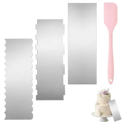 Produktbild von Tortenspachtel Set 4 Stück Edelstahl & Silikon für Kuchenrand & Buttercreme