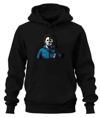 Immagine prodotto di Boogeyman Halloween Slogan Killer Horror Slasher Mask Retro Unisex Hoodie Felpa con cappuccio, Nero, S