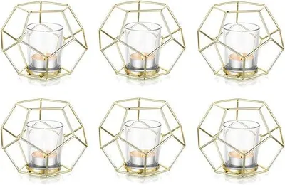 Produktbild von Famanu Teelichthalter Set aus 6 modernen geometrischen Lichthaltern - Gold