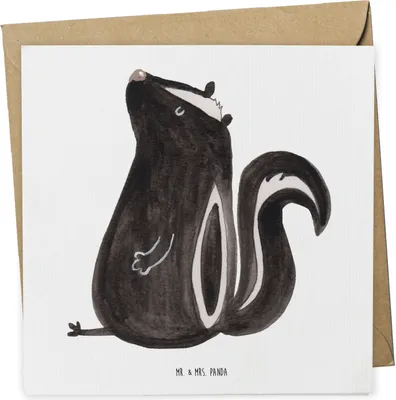 Produktbild von Mr. & Mrs. Panda Grußkarte Stinktier Sitzen - Weiß - Geschenk, Spruch, Klappkarte, Skunk, Raubtier, Glückwunschkarte, Büro, anlasskarte, Wildtier, doppelkarte, faltkarte
