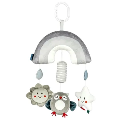 Produktbild von Baby Spielzeug ab 0 Monate: Kinderwagenkette & Bett-Mobile Stofftier mit Rassel | Greifling Eule Sonne Sterne für Babyschale