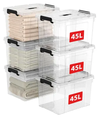 Obrázok produktu pre Sada 45-litrových úložných boxov Cetomo (6 kusov), prenosné plastové boxy s vekami, organizéry