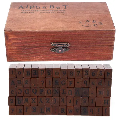 Image de Lot de 70 tampons en bois vintage, comprenant l'alphabet, des lettres et des chiffres, pour le scrapbooking DIY