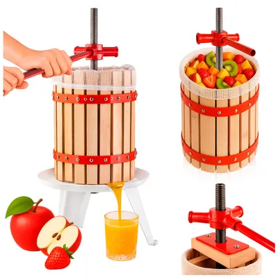Produktbild von SuperButelki.pl – Fruchtpresse mit Schraube, 6 Liter, Handpresse für Wein, Säfte, Öl, Liköre, 6 l, aus Stahl, Holzkorb, multifunktional