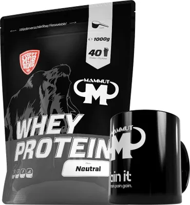 Produktbild von Mammut Nutrition - Whey Protein 1000 g Beutel - 40 Portionen Eiweiß + GRATIS Keramik Tasse, Geschmack: Neutral