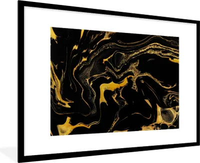Produktbild von MuchoWow® Gerahmtes Poster Muster - Gold - Schwarz 90x60 cm - Poster mit Schwarzem Bilderrahmen Wandposter Rahmen Foto Bilder - Wanddekoration - Fotos
