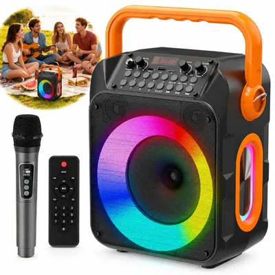 Produktbild von Bluetooth Lautsprecher Partylautsprecher 30 W, Karaoke Box mit 2 kabellosen Mikrofonen, RGB Licht, Bluetooth 5.4, Fernbedienung, Akku, Tragegurt