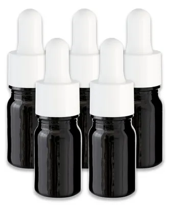 Produktbild von 5x Schwarze Glasflasche 5 ml mit weißer Pipette – Tropfflasche