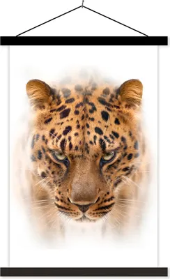Produktbild von MuchoWow® Textilposter Leopard - Kopf - Weiß 40x60 cm mit schwarzem Rahmen - Wanddekorationen
