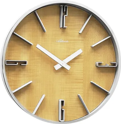 Produktbild von Atlanta 4426/30 Wanduhr Quarz analog silbern Holzoptik erle farben rund