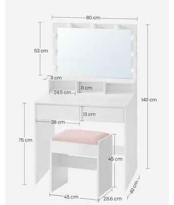 Productafbeelding van Make-up Tafel - Kaptafel - Schminktafel - Make-up Bureau - Beautytafel - 9 Dimbare LED-Lampen
