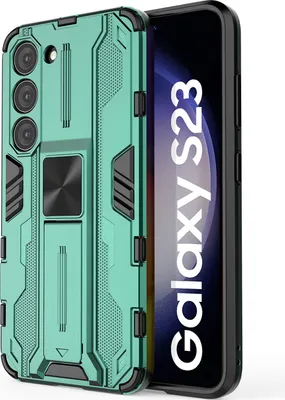 Produktbild von Galaxy S23 Hülle, Dual Layer PC TPU Bumper Stoßfest Ständer Schutzhülle für Samsung Galaxy S23 Grün