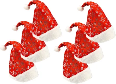 Produktbild von Weihnachtsmützen Erwachsene, 62 cm, 6 Stück, mit Schneeflocken, für Weihnachtsfeiern