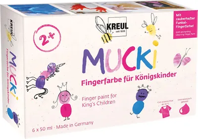 Image de 6 KREUL MUCKI Peintures à doigts Königskinder couleurs assorties 6 x 50.0 ml