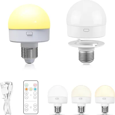 Produktbild von 2 Stück Wiederaufladbare E27 Glühbirne,Fernbedienung,Dimmbare LED Nachtlicht,3 Farben LED Glühbirne,Touch Control,Timing,Magnetische,als Notlicht