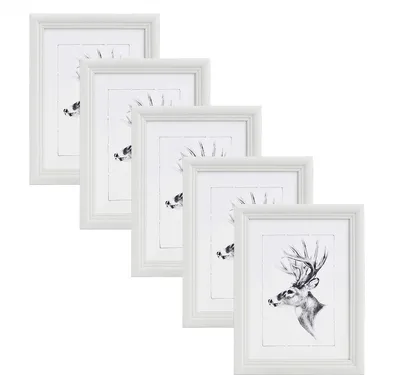 Produktbild von WOLTU 5er Set Bilderrahmen, Artos Stil Holzrahmen  Glasscheibe, Weiß, 10x15 cm
