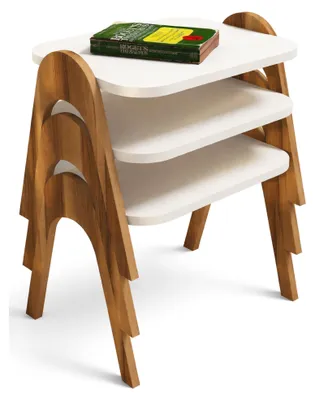 Produktbild von Cerrione - Couchtisch, 49x36x42h cm Cremeweiß, 3er Set stapelbar