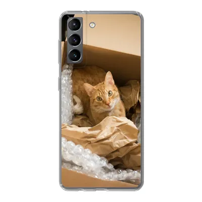Produktbild von MuchoWow® Handyhülle Schutzhülle Hülle für Samsung Galaxy S21 Katze - Box - Rot Silikon Softcase Handy Hülle - Softcase