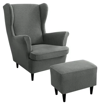 Produktbild von Ohrensesselbezüge und Ottoman-Hocker-Bezüge mit elastischem Band, waschbare Sessel-Schutzbezüge für das Wohnzimmer