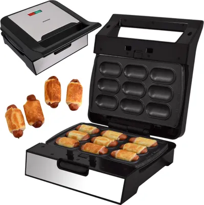 Produktbild von Syntrox Germany Kontaktgrill XXL Plovas – Panini Maker, Elektrogrill mit Keramikbeschichtung, 1800 Watt, abnehmbare Grillplatten (Nugget Brezel)